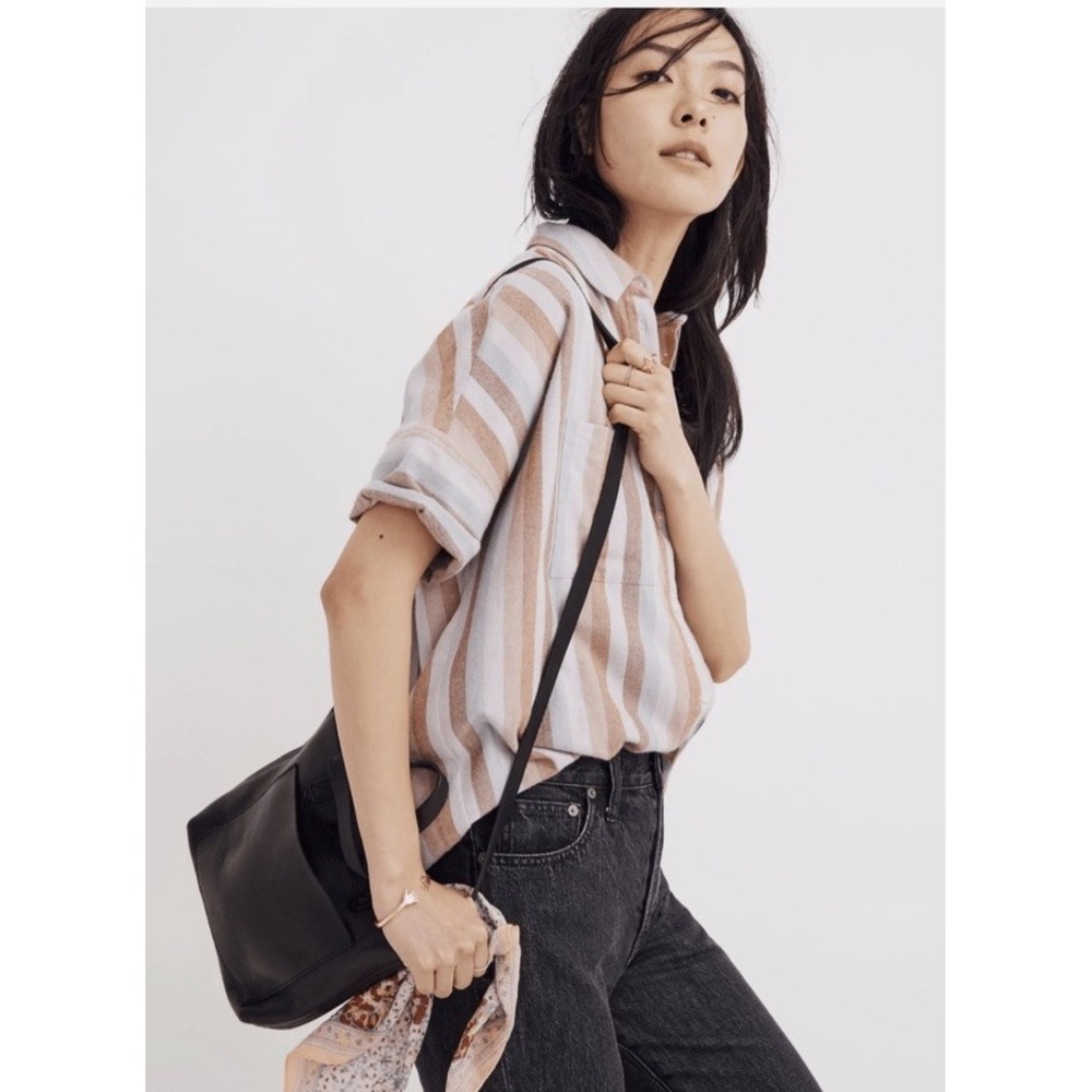 Madewell Flannel Courier Oversized Women's XS Shirt-‎ Sunrise Stripe
